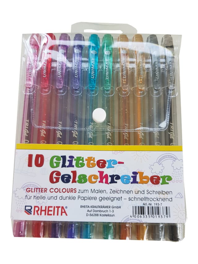 RHEITA Glitter-Gelschreiber, schnelltrocknend, 10 Stück im Kunststoff-Etui farblich sortiert