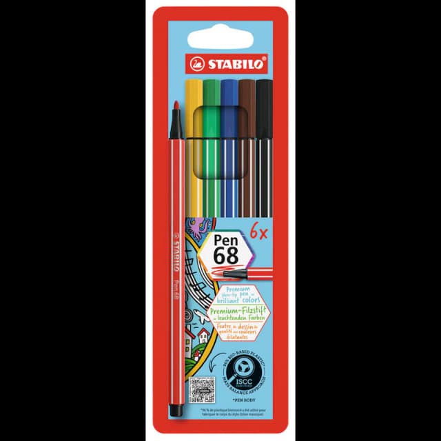 STABILO pen 68 Filzstifte farbsortiert, 6 St.