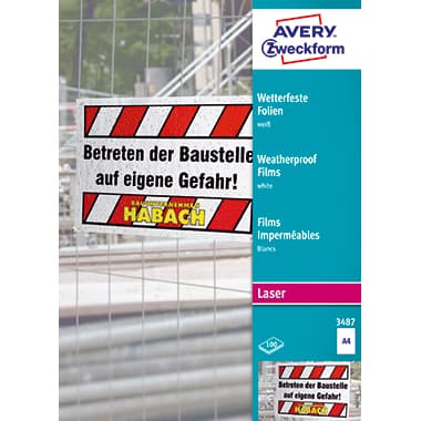 Avery Zweckf. Laserfolie 210x297mm wetterfest 100 St.