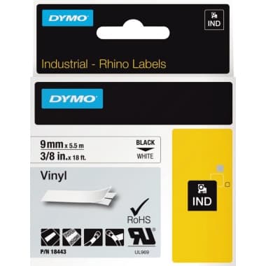 Dymo Schriftband-Kassette Rhino ID1 9mmx5,5m sw auf ws