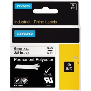 Dymo Schriftband-Kassette Rhino ID1 9mmx5,5m sw auf ws