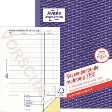 Avery Zweckf. Kassenabrechnung A5 SD 2x40Bl