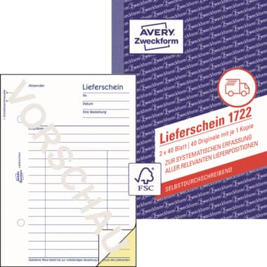 Avery Zweckf. Lieferschein DIN A6 +Durchschlag 2x40Bl.