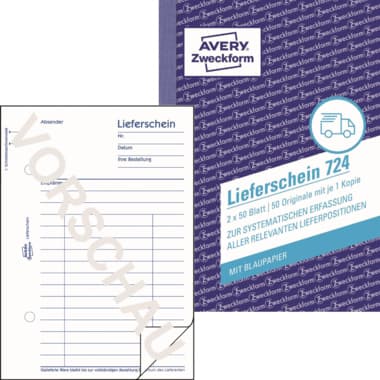 Avery Zweckf. Lieferschein DIN A6 2x50Blatt