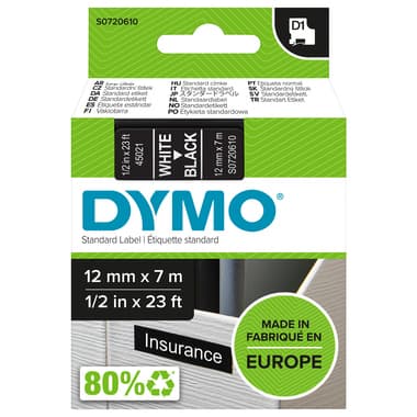 Dymo Schriftbandkassette D1 12mmx7m ws auf sw