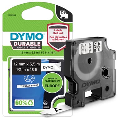 Dymo Schriftband-Kassette D1 12mmx5,5m sw auf ws