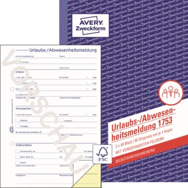Avery Zweckf. Urlaubsantrag DIN A5 sd 2x40Bl.
