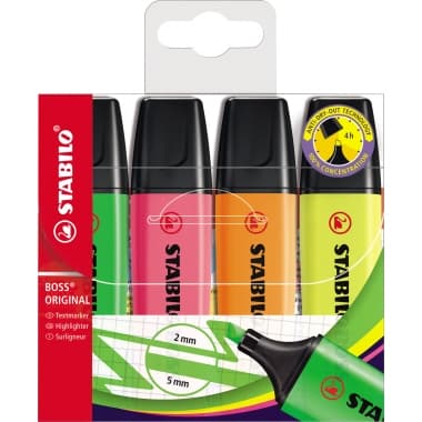 Stabilo Textmarker BOSS ORIGINAL 2-5mm sort 4 St.