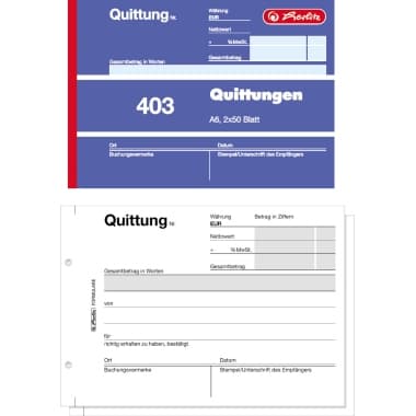 Herlitz Quittungsblock 403 A6 quer Blaupapier 2x50Blatt