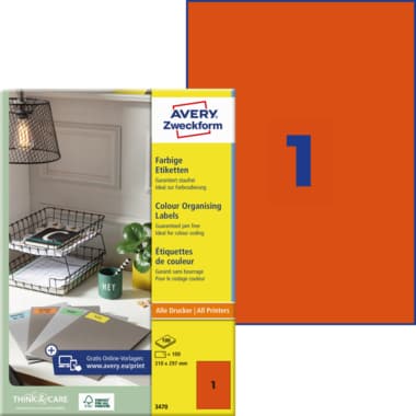 Avery Zweckform Etikett 210x297mm rt 100St.