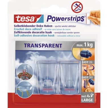 tesa Klebestück 4 Powerstrips + 2 Haken tr