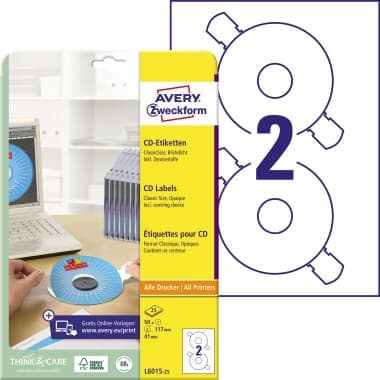 Avery Zweckf. CD/DVD-Etikett mt ws 50 St.