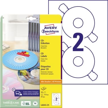 Avery Zweckf. CD/DVD-Etikett 117mm ws 50 St.