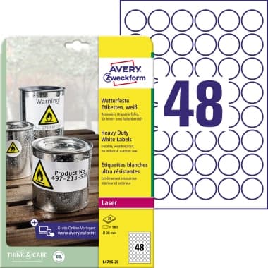 Avery Zweckform Folienetikett 30mm rund ws 960St