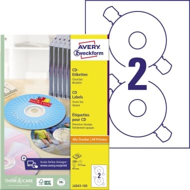 Avery Zweckf. CD/DVD-Etikett mt ws 200 St.