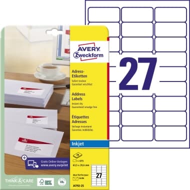 Avery Zweckf. Etikett 63,5x29,6mm ws 675 St.