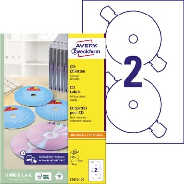 Avery Zweckf. CD/DVD-Etikett 117mm ws 200 St.