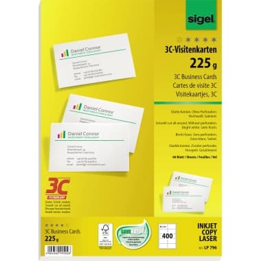 Sigel Visitenkarte 3C 85x55mm 225g ws 400 St.