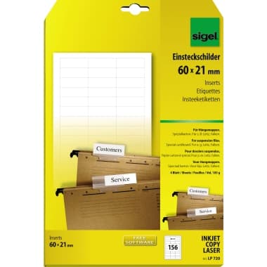 Sigel PC-Einsteckschild DIN A4 60x21mm 156 St./Pack.