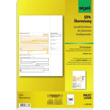 Sigel Überweisung DIN A4 für InkJet/Laser-Drucker 100 Bl.
