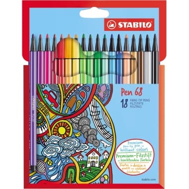 Stabilo Fasermaler Pen M 1mm Rundpsitze sort. 18 St.