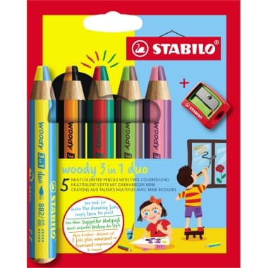 Stabilo Farbstift woody 3 in 1 duo sort 5St +Spitzer