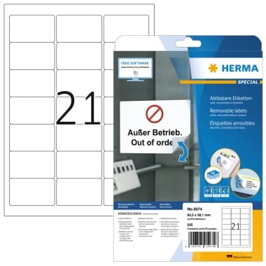 Herma Etikett 63,5x38,1mm sk ablösbar ws 525 St.