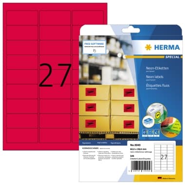 Herma Etikett 63,5x29,6mm neonrot 540 St.