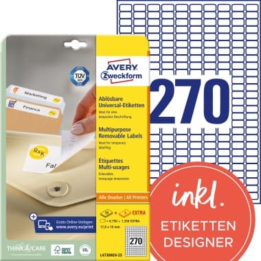 Avery Zweckf. Etikett 17,8x10mm ws 8.100 St.