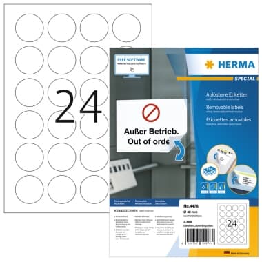 Herma Etikett 40mm rund ablösbar ws 2.400 St.