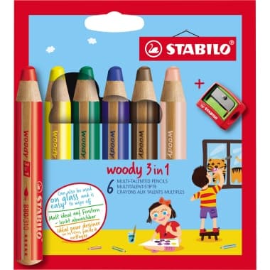 Stabilo Farbstift woody 3in1 sort 6St +Spitzer