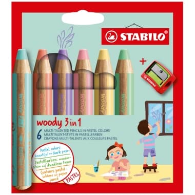 Stabilo Farbstift woody 3in1 Pastel sort 6St +Spitzer