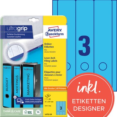 Avery Zweckf. Ordneretikett lang/breit bl 60 St.