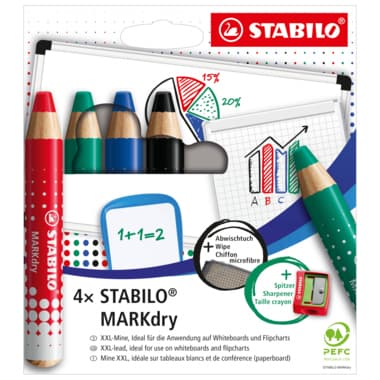 Stabilo Whiteboardmarker MARKdry sort. 4St. +Spitzer