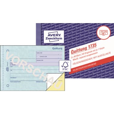 Avery Zweckform Quittung DIN A6 quer 2x40Blatt