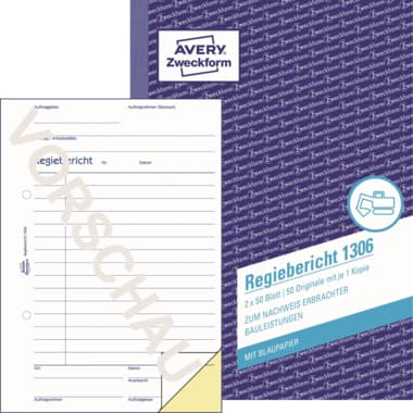 Avery Zweckf. Regibericht DIN A5 2x50Blatt