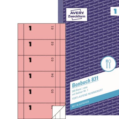 Avery Zweckform Bonbuch 105x198mm 300Bl. rosa