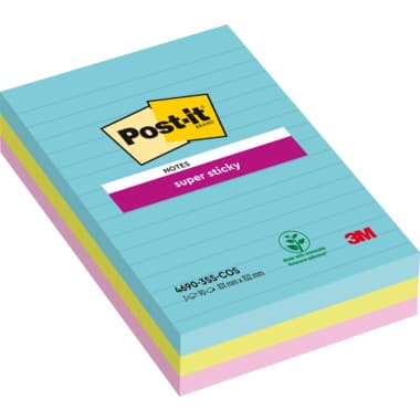 Post-it Haftnotiz Super Sticky 101x152mm sort 3x90Bl