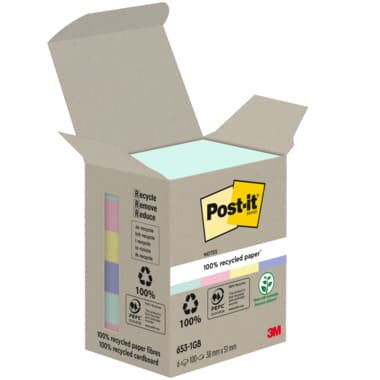 Post-it Haftnotiz Recycling Notes 51x38mm sort 6x100Bl