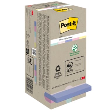 Post-it Haftnotiz Recycling 76x76mm sort 16x100Bl