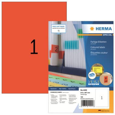 Herma Etikett SPECIAL 210x297mm rot 100 St./Pack.