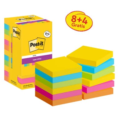 Post-it Haftnotiz Super Sticky 76x76mm farb12x90Bl.