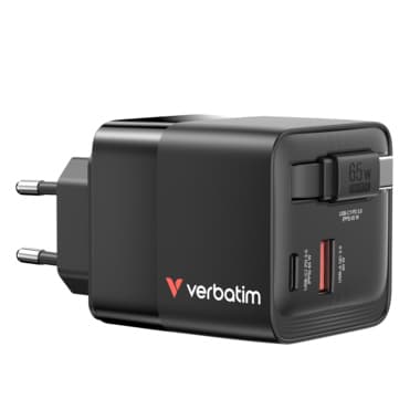 Verbatim Ladeadapter GaN 65W Retractable sw