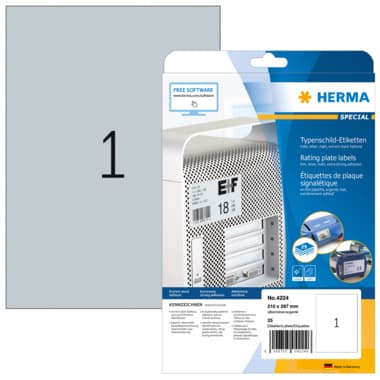 Herma Typenschildetikett 210x297mm silber 25 St./Pack.