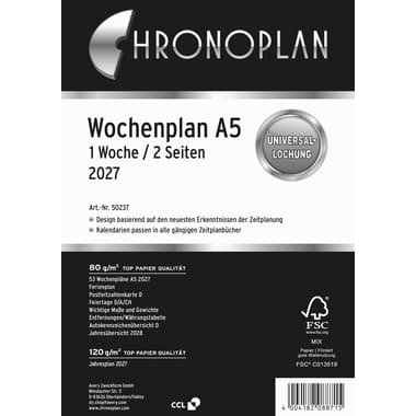 Chronoplan Wochenplan 2027 A5 148,5x210mm 1W/2S