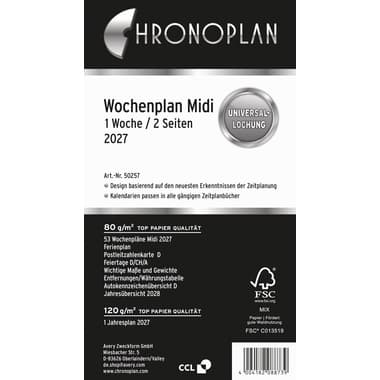 Chronoplan Wochenplan 2027 Midi 96x172mm 1W/2S